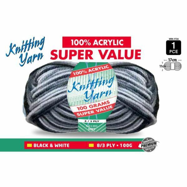 1 Pack Black & White Knitting Yarn – 100G  |   Wool & Yarn Arts & Craft Wool & Yarn