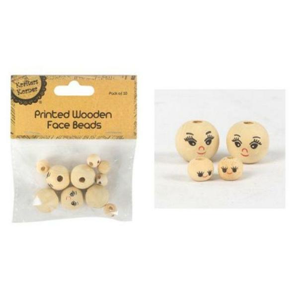 10 Pack Printed Wooden Face Beads  |   Stickers & Decorations Arts & Craft Brown