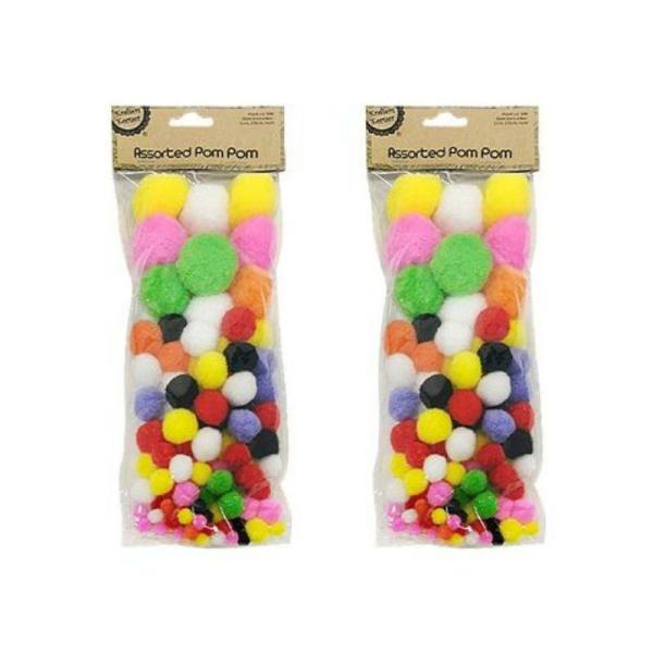 100 Pack Assorted Pom Poms – 1Cm / 2.5Cm / 4Cm  |   Stickers & Decorations Arts & Craft Assorted