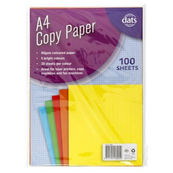 100 Pack Bright Colour Copy Paper – A4  |   Stationery Arts & Craft Stationery