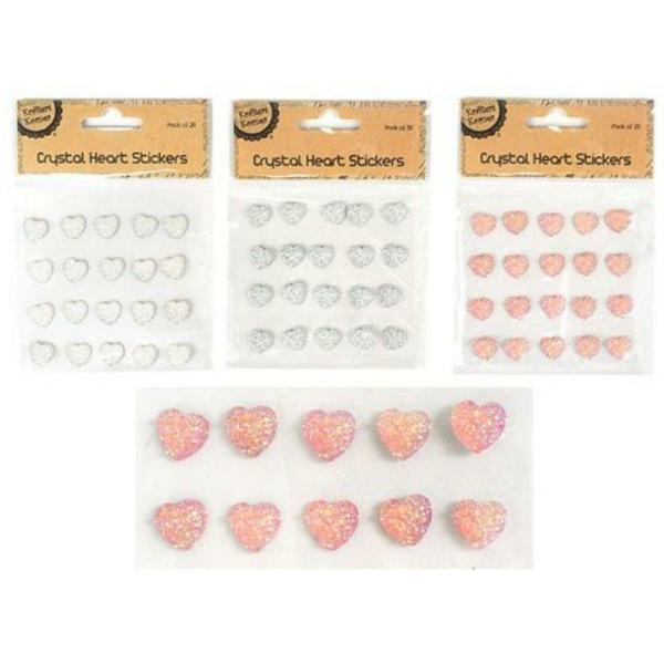 20 Pack Crystal Heart Stickers – 1.5Cm  |   Stickers & Decorations Arts & Craft Assorted