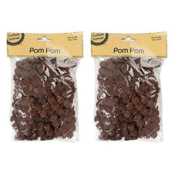 200 Pack Brown Pom Poms – 1.5Cm  |   Stickers & Decorations Arts & Craft Brown