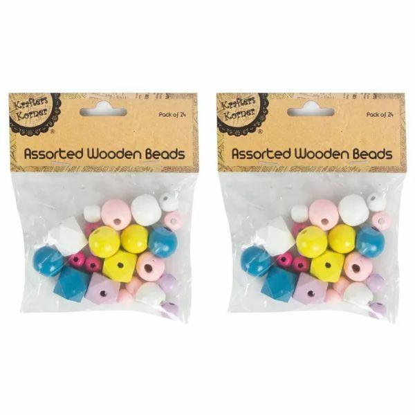 24 Pack Assorted Wooden Beads  |   Stickers & Decorations Arts & Craft Stickers & Decorations