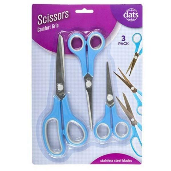 3 Pack Assorted Size Rubber Grip Scissors  |   Stationery Arts & Craft Assorted