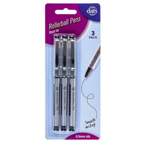 3 Pack Black Rollerball Pens  |   Stationery Arts & Craft Black