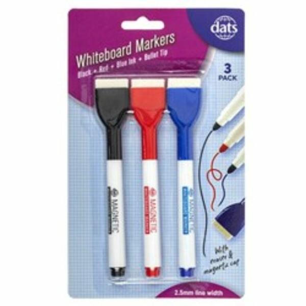 3 Pack Black/Blue/Red Whiteboard Marker With Erasers  |   Stationery Arts & Craft Stationery