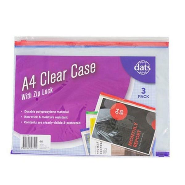 3 Pack Clear Zip Case – A4  |   Exercise Books & Folders Arts & Craft Clear