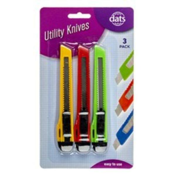 3 Pack Mixed Colour Utility Knife  |   Stationery Arts & Craft Multi