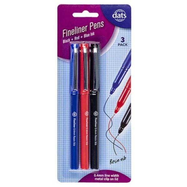 3 Pack Mixed Fineliner Pen With Metal Clip  |   Stationery Arts & Craft Stationery