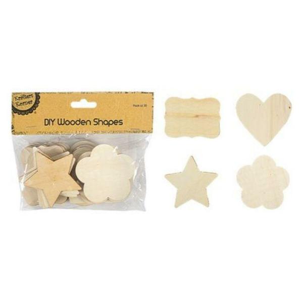 30 Pack Diy Wooden Shapes – 7Cm  |   Stickers & Decorations Arts & Craft Brown