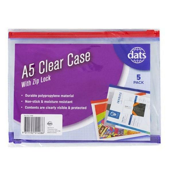 5 Pack Clear Zip Case – A5  |   Exercise Books & Folders Arts & Craft Clear