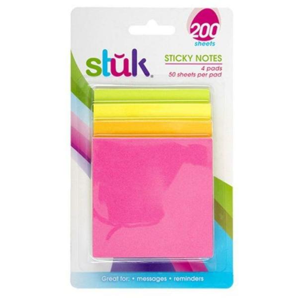 50 Sheets X 4 Pads Coloured Sticky Note – 7.6Cm X 7.6Cm  |   Stationery Arts & Craft Stationery