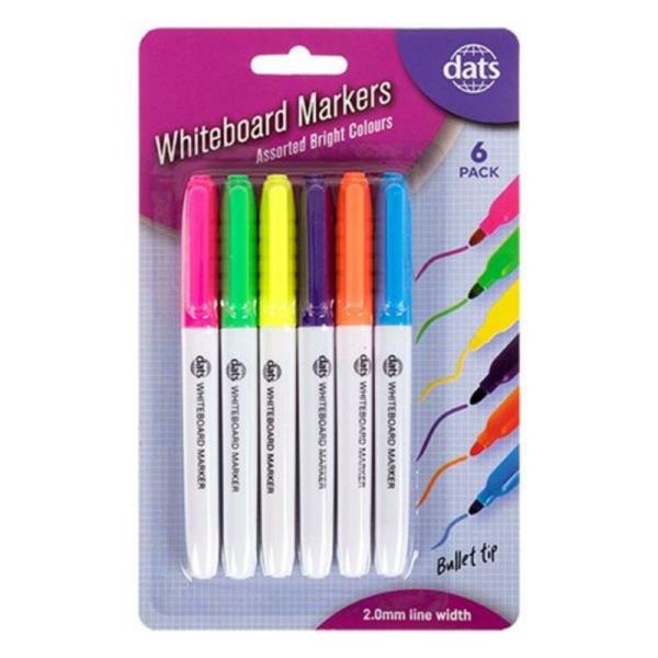 6 Pack Mixed Bright Colours Pen Style Whiteboard Markers  |   Stationery Arts & Craft Stationery