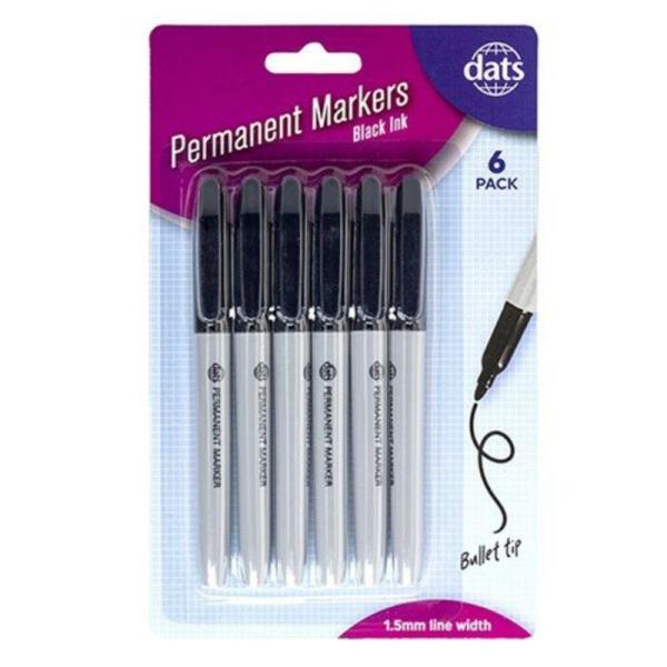 6 Pack Permanent Black Markers  |   Stationery Arts & Craft Black