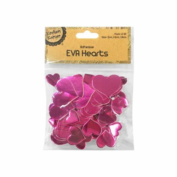 60 Pack Pink Adhesive Eva Hearts – 3.8Cm, 2.6Cm, 2Cm  |   Stationery Arts & Craft Stationery