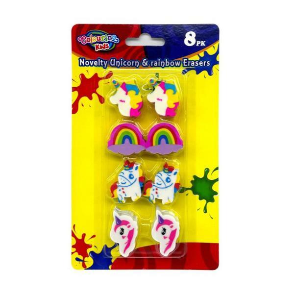 8 Pack Novelty Unicorn & Rainbow Erasers  |   Stationery Arts & Craft Stationery