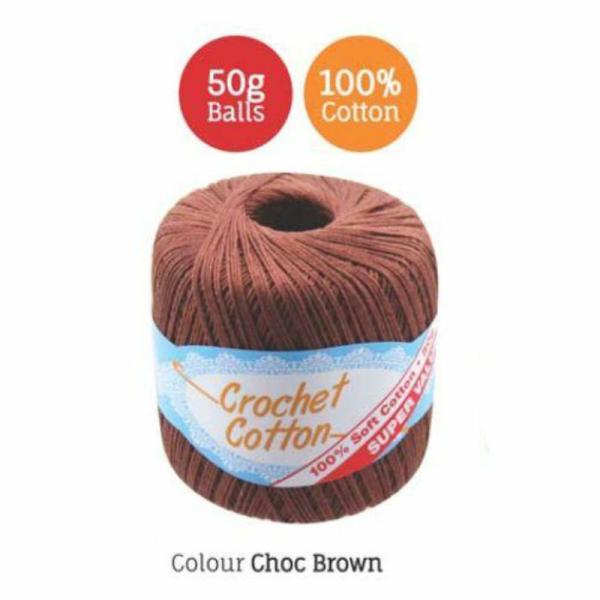 Choc Brown Crochet Cotton – 50G  |   Wool & Yarn Arts & Craft Brown