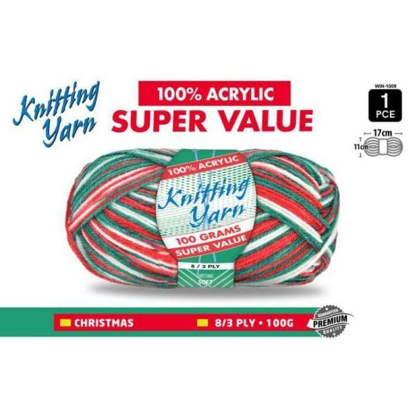 Christmas Knitting Yarn 8 Ply – 100G  |   Wool & Yarn Arts & Craft Multi