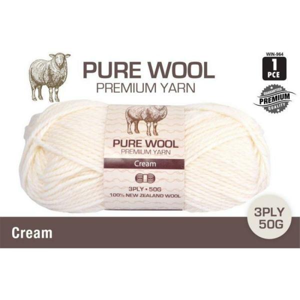 Cream Pure Wool 3Ply – 50G  |   Wool & Yarn Arts & Craft White