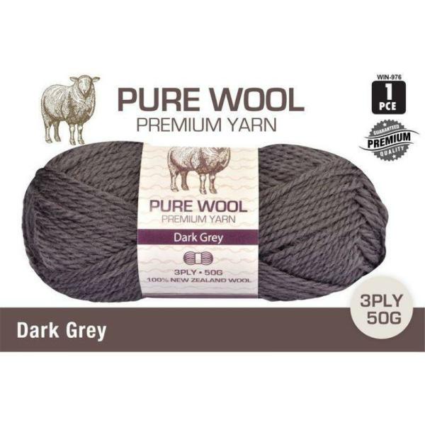 Dark Grey Pure Wool Yarn 3 Ply – 50G  |   Wool & Yarn Arts & Craft Black