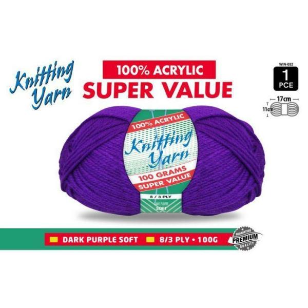 Dark Purple Knitting Yarn 8 Ply – 100G  |   Wool & Yarn Arts & Craft Purple