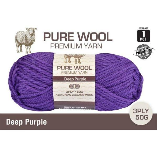 Deep Purple Pure Wool Premium Yarn 3 Ply – 50G  |   Wool & Yarn Arts & Craft Purple