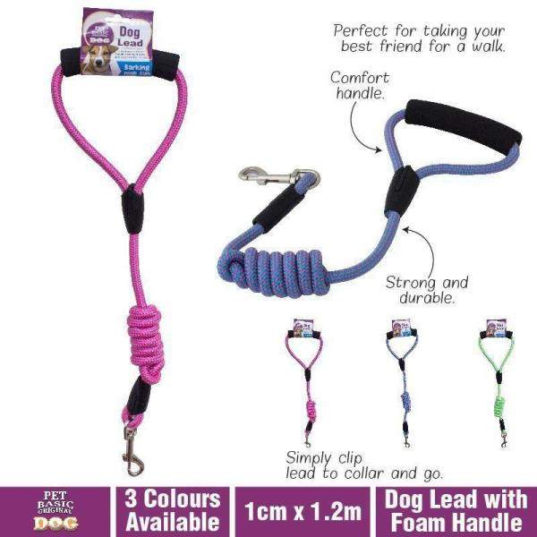 Dog Lead With Foam Handle – 1Cm X 1.2M  |   Pet Collars & Harnesses Pet Collars & Harnesses Pet Collars & Harnesses