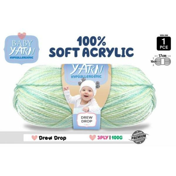 Drew Drop Soft Acrylic Knitting Yarn 3 Ply – 100G  |   Wool & Yarn Arts & Craft Green