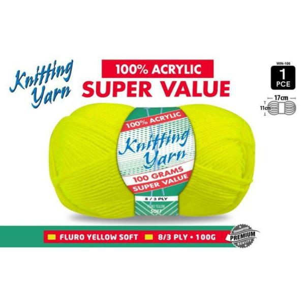 Fluro Yellow Knitting Yarn 8 Ply – 100G  |   Wool & Yarn Arts & Craft Wool & Yarn