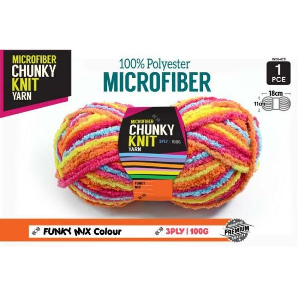 Fun Mix Microfibre Chunky Knitting Yarn 3 Ply – 100G  |   Wool & Yarn Arts & Craft Multi