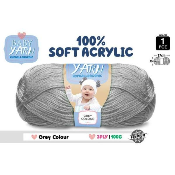 Grey Soft Acrylic Knitting Yarn 3 Ply – 100G  |   Wool & Yarn Arts & Craft Grey