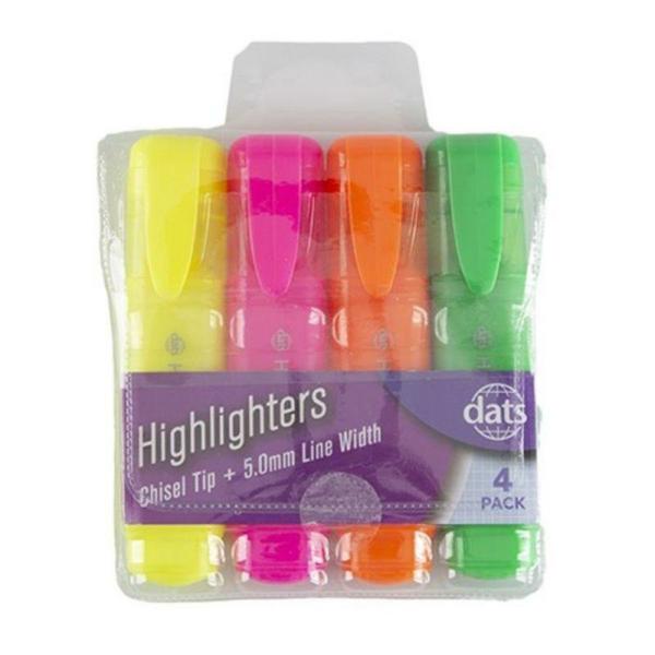 Highlighter 4Pk Fluro Mixed Cols Chisel Tip In Pvc Wallet  |   Stationery Arts & Craft Stationery