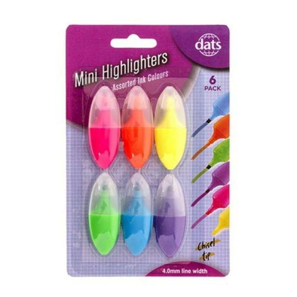 Highlighter Mini 6Pk Fluro Mixed Colours Chisel Tip  |   Stationery Arts & Craft Stationery