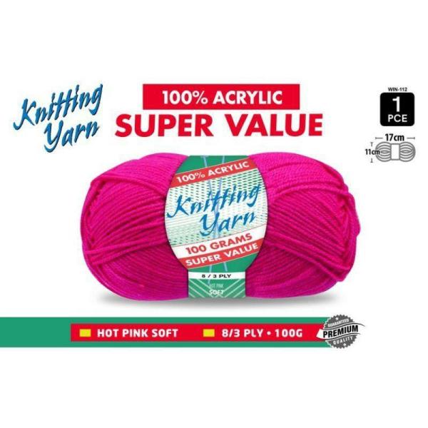 Hot Pink Knitting Yarn 8 Ply – 100G  |   Wool & Yarn Arts & Craft Pink