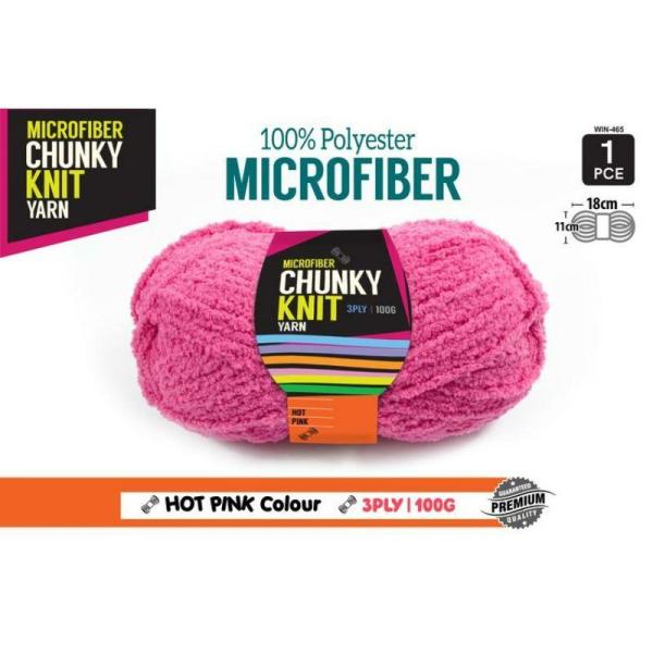 Hot Pink Microfibre Chunky Knitting Yarn 3 Ply – 100G  |   Wool & Yarn Arts & Craft Pink