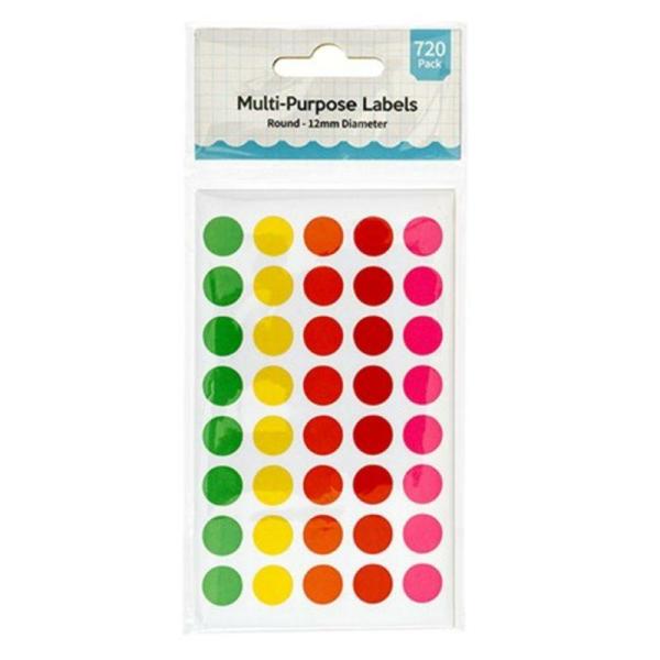 Label Round Coloured Multi Purpose 12Mm 720Pk  |   Stationery Arts & Craft Red