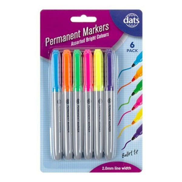 Marker Permanent 6Pk Mixed Bright Colours Pen Style  |   Stationery Arts & Craft Stationery