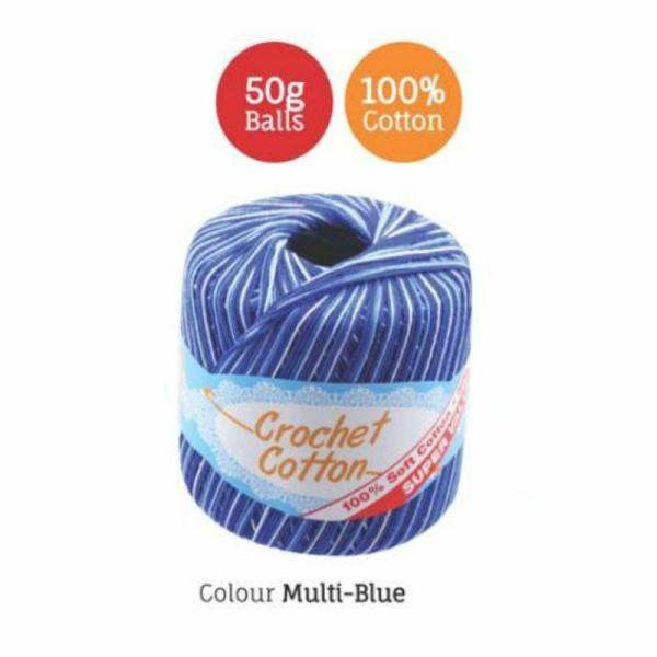 Multi Blue Crochet Cotton – 50G  |   Wool & Yarn Arts & Craft Blue