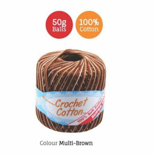 Multi Brown Crochet Cotton – 50G  |   Wool & Yarn Arts & Craft Brown