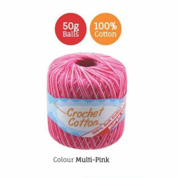 Multi Pink Crochet Cotton – 50G  |   Wool & Yarn Arts & Craft Pink