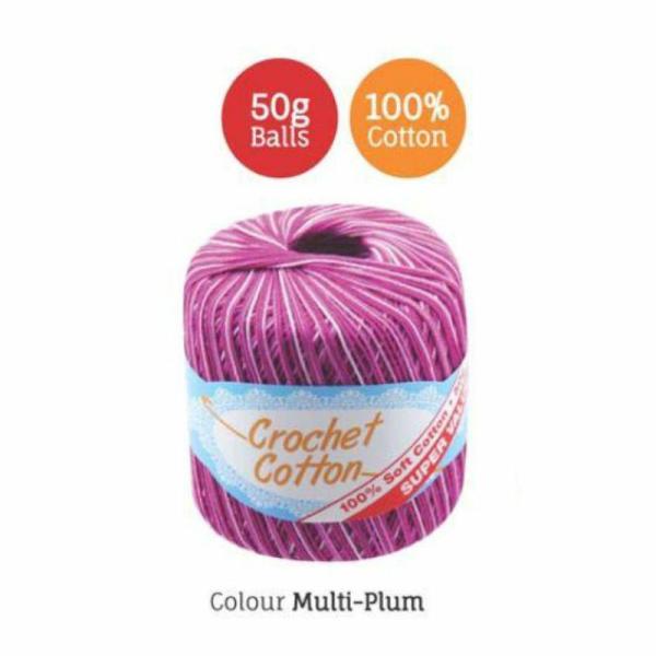 Multi Plum Crochet Cotton – 50G  |   Wool & Yarn Arts & Craft Multi