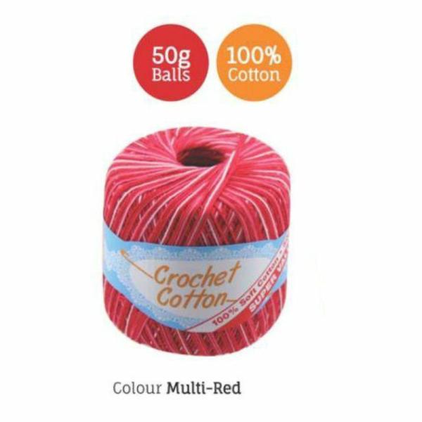 Multi Red Crochet Cotton – 50G  |   Wool & Yarn Arts & Craft Red