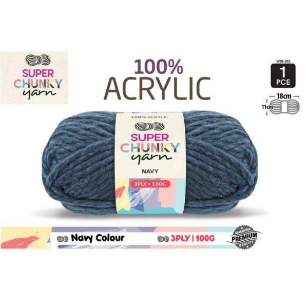 Navy Super Chunky Knitting Yarn 3 Ply – 100G  |   Wool & Yarn Arts & Craft Blue