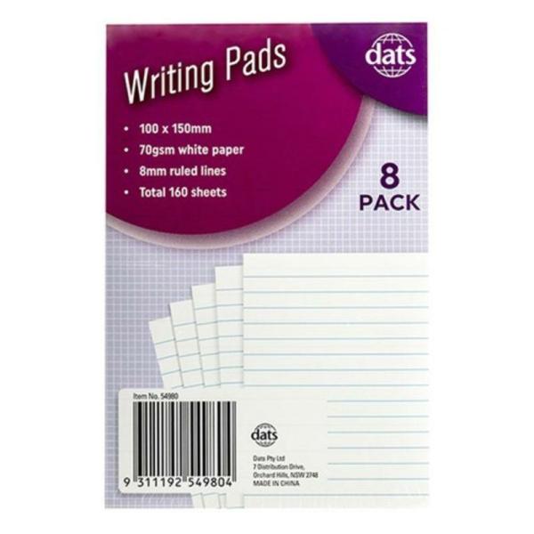 Pad Paper Writing 100X150Mm 8Pk Total 160Sh 70Gsm Ruled  |   Stationery Arts & Craft Stationery