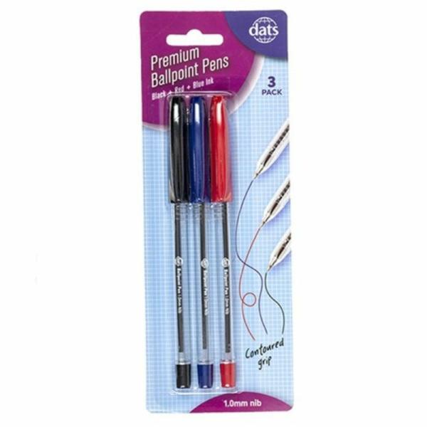 Pen Ballpoint Premium W Cap 3Pk Mixed Black Blue Red Ink  |   Stationery Arts & Craft Multi