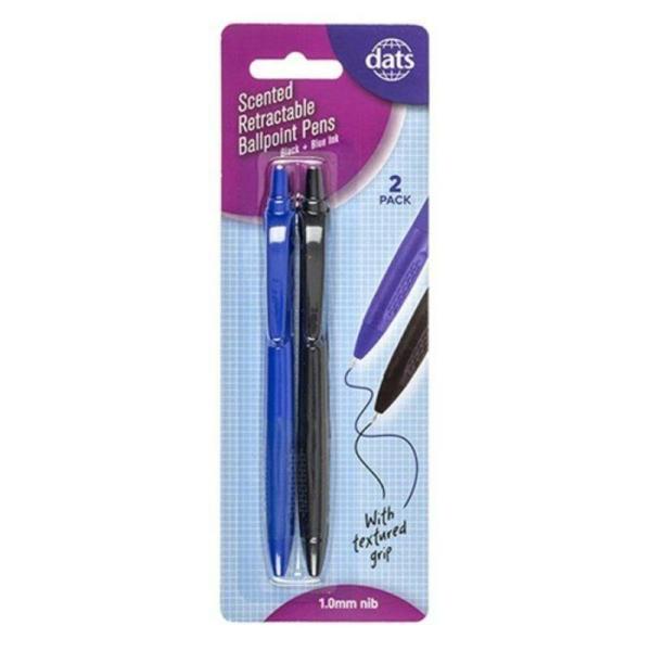 Pen Ballpoint Retract Scented W Grip 2Pk Mixed Black Blue  |   Stationery Arts & Craft Black