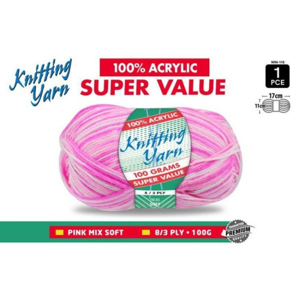 Pink Mix Knitting Yarn 8 Ply – 100G  |   Wool & Yarn Arts & Craft Pink