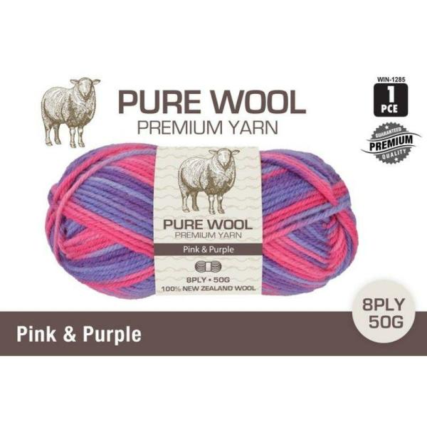 Pink & Purple Pure Wool Premium Yarn 3 Ply – 50G  |   Wool & Yarn Arts & Craft Pink