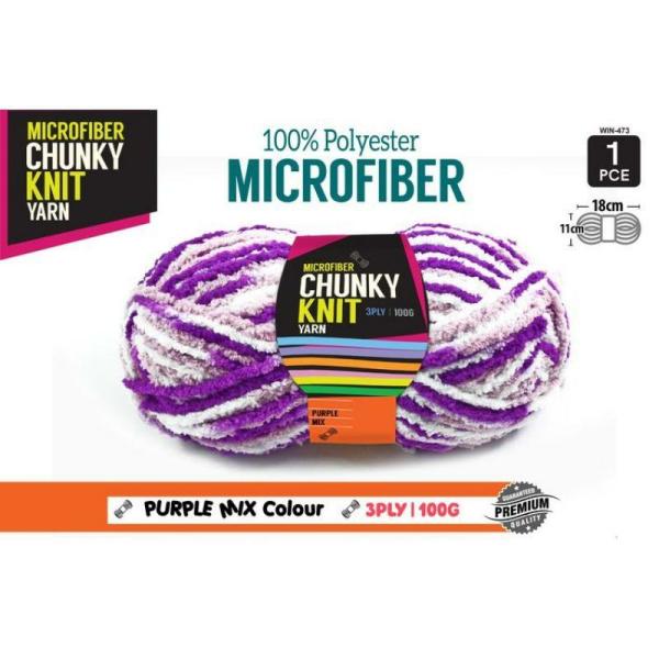 Purple Mix Chunky Knit Yarn 8/3 Ply – 100G  |   Wool & Yarn Arts & Craft Purple