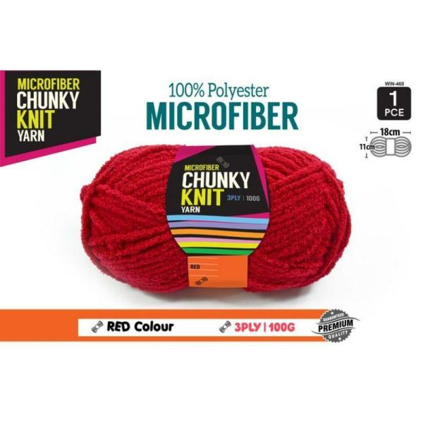 Red Microfibre Chunky Knitting Yarn 3 Ply – 100G  |   Wool & Yarn Arts & Craft Red